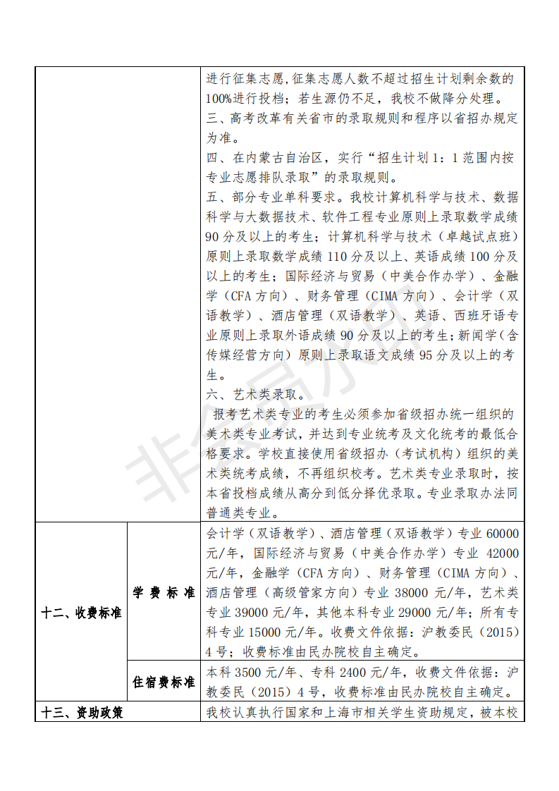 上海杉达学院2021年秋季高考招生章程（全国统考）